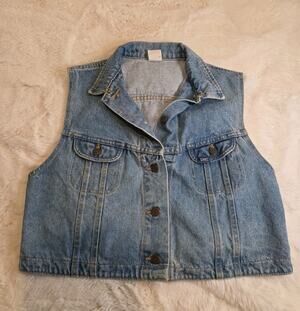 Vintage 1990 Lee Rider Denim Vest XL Medium Wash Trucker Jean Jacket Made in USA